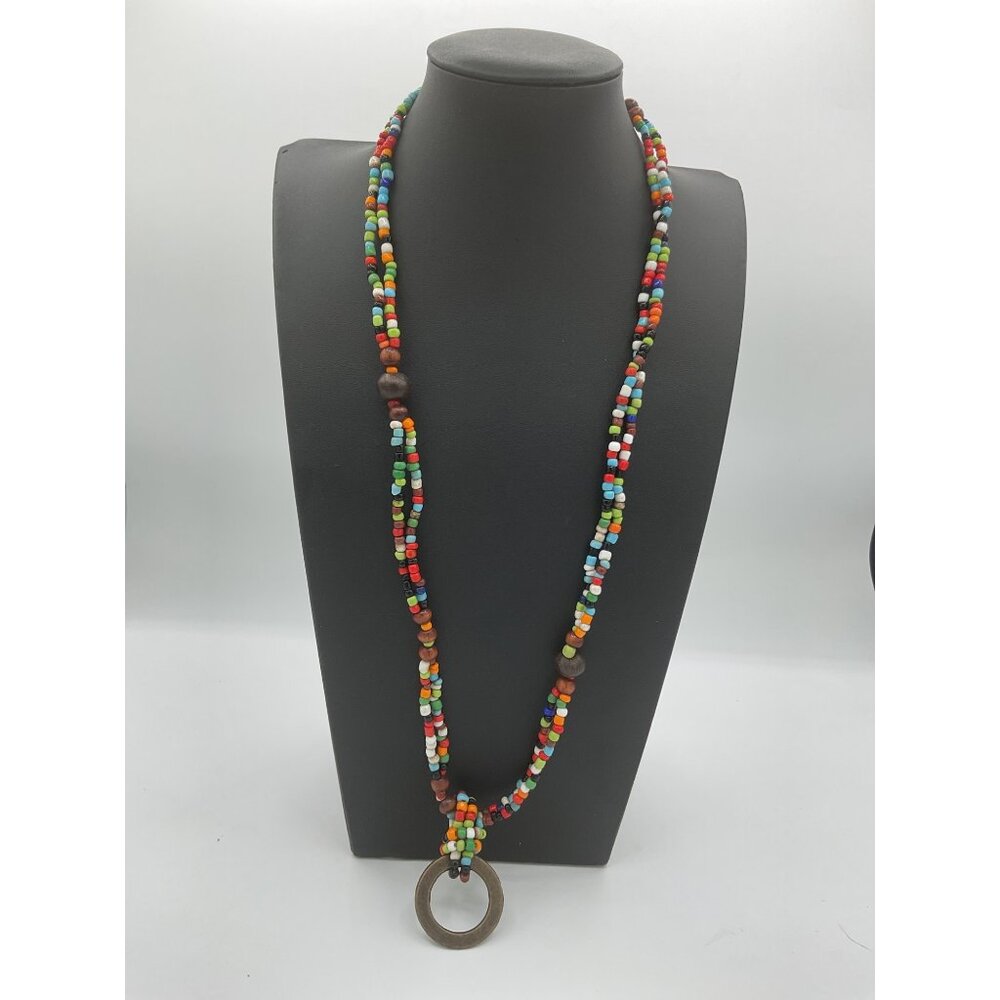 Handcrafted Multi-Bead Necklace With Circular Pendant